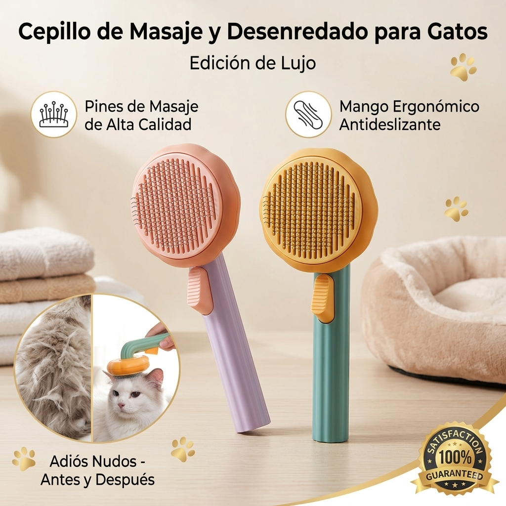 Cepillo Autolimpiable para Gatos y Perros – Elimina Pelo Suelto 🐱🐶